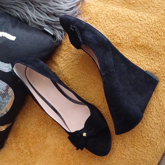 🔥🔥🔥Kate Spade New York Whitlee suede black bow wedge slip ons 10.5 - Picture 5 of 16